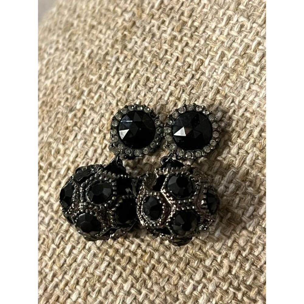 Jay Strongwater Black Disco Ball Dangle Clip On Earrings, Signed | J - 0045